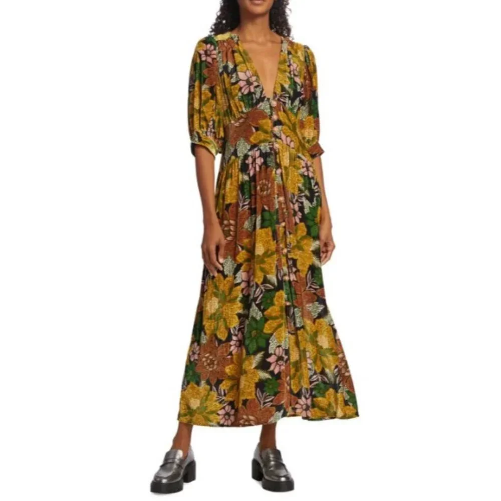 NWT $354 FARM RIO GARDEN VELVET MIDI DRESS US SIZE MEDIUM SOLD OUT EVERYWHERE! - Picture 5 of 11